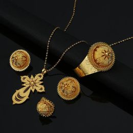 Earrings & Necklace Ethiopian Eritrean Habesha Trendy Women Wedding Party Gold Colour African Traditional Jewellery Sets