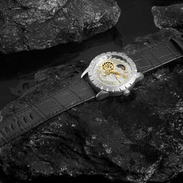 TEVISE Luxury Men Watch Automatic Mechanical Watch Leather Strap Moon Phase Tourbillon Luminous Wristwatch Relogio Masculino254z