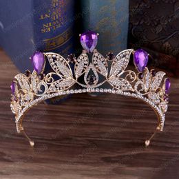 Delicate Elegant Clear Leaf Shape Tiara and Crown Multi-Color Crystal Bride Diadem Wedding Hair Jewellery Accessories for Women