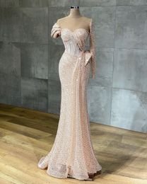 Aso Ebi 2020 Arabic Champagne Sparkly Sexy Evening Dresses Mermaid Sequined Prom Dresses Cheap Formal Party Second Reception Gowns ZJ046