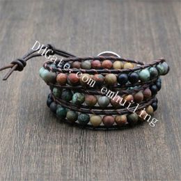 10Pcs Boho Stackable Bracelet 3 Rows African Turquoise Gemstone Beads Leather Wrap Bracelet with Love Heart Button,Nature Inspired Jewelry