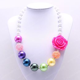 Beautiful Rainbow Color Kid Chunky Necklace Flower Toddlers Girls Bubblegum Bead Chunky Necklace Children Jewelry
