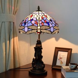 Tiffany beautiful angel stained glass table lamp bar living room dining room bedroom bedside lamp European retro glass light fixture TF048