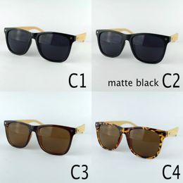 Natural Bamboo Sunglasses For Men And Women Big Shade Metal Rivet Wood Temples Plastic Frame 4 Colours