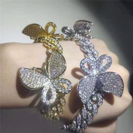12mm High End Hip Hop Bling Iced Out CZ Bracelet Men Women Geometric CZ Butterfly Bracelets Jewellery Nice Gift for Friend