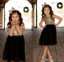 Gold Sequins Lovely Cute Flower Girl Dresses New Vintage Princess Daughter Toddler Pretty Kids Pageant Formal First Holy Communion Gowns