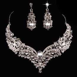 Bride Necklace Set Alloy Rhinestones Large Crystal Necklaces And Earrings Jewellery Decoration Wedding Accessories