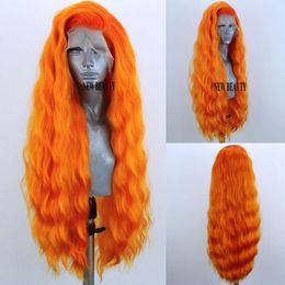Fashion Style Orange Colour Long Loose wave Synthetic Lace Front Wig Glueless Cosplay Party Wigs for Black Women Heat Resistant Fibre Hair