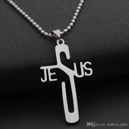1pcs stainless steel English letter JESUS cross necklace personality letter JESUS cross necklace Christian faith English Jesus necklace