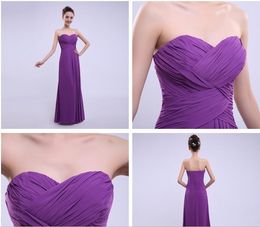 Purple Chiffon Long Bridesmaid Dresses with Pleats 2021 Floor Length Wedding Guest Dress 6 Styles Vestido Longo282g