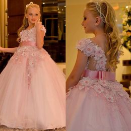 Lovely Beaded Backless Flower Girl Dresses For A Line Appliqued Wedding Pageant Gowns Tulle Floor Length First Communion Dress