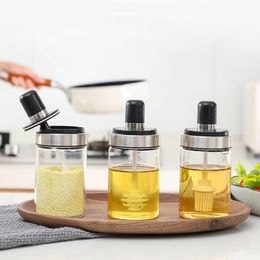 Glass Seasoning Box With Spoon Seasoning 3 Style Bottle Ketchup Bottle Oil Pot Honey Deasoning Jar Kitchen Tool XD23398