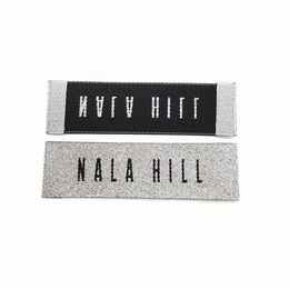 custom label for cloths label 500pcs metal gold silver thread luxury yarn ultrasonic cut end fold woven label