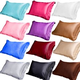 Soft Mulberry Plain Pillow Case Silk Pillowcase Cover Pure Emulation Satin Square Pillow Single Cover Chair Seat Cushion Cover Home Decor