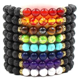 Chakra Bracelet Lose Weight Black Lava Healing Balance Beads Reiki Prayer Natural Stone Bracelet for Women Men Unisex