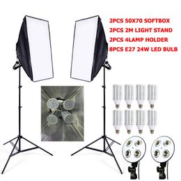 Freeshiping Photographic Lighting 8pcs 24w LED E27 Bulb+2pcs light stand+ 2ps softbox flash reflector switch Photo studio video lighting kit