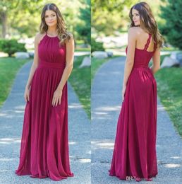 Dark Red Sexy Halter Neck Chiffon A Line Bridesmaid Dresses Lace Applique Boho Bohemian Wedding Guest Dress Maid Of Honour Dresses for Party