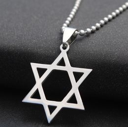 Fashion Jewish Star of David Pendant Necklace 50 cm Stainless Steel Silver Hollow Stars Necklaces For Men Women Wholesale Jewelry