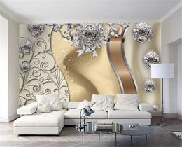 3d Wallpaper European Golden Lace Jewellery Flower Living Room Bedroom Background Wall Decoration HD Wall paper