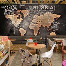 beibehang 3D Stereo Retro Nostalgic World Map Mural European English Letter Wallpaper Cafe Leisure Bar Background Wall