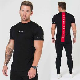 Men's T-Shirts Gyms Clothing Fitness Tees Men Fashion Extend Hip Hop Summer Short Sleeve T-shirt Cotton Bodybuilding Muscle G238u
