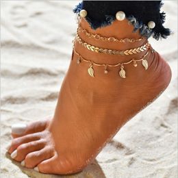 Crystal Arrow Leaf Tassel Anklet Chain Gold Multilayer Wrap Foot Chain Foot Bracelet Fashion Beach Jewelry Will and Sandy DHL