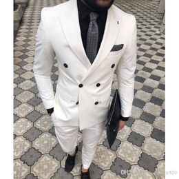 ivory double breasted mens suits for gentleman peaked lapel groom tuxedos latest pants jacket pants design slim fit tailor blazer 2 pcs