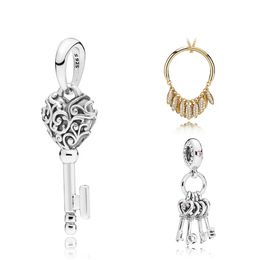 NEW 100% 925 Sterling Silver Regal Key Necklace pandora Pendant Keys of Love Hanging Charm Shine CIRCLE OF Seed 797654NPMMX 397725 367683CZ