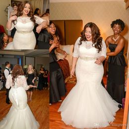 Setwell Plus Size Mermaid Wedding Dress With Half Sleeve Applique Lace Wedding Gowns Elegant Custom Made Bridal Dress