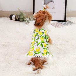Dog clothes Korean version new spring and summer elastic cotton and linen printed skirt Printed vest Teddy pet clothes supplies wholesale