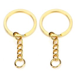 28mm Gold Key Ring Keychain Round Split Rings with Short Chain Rhodium Bronze Keyrings Women Men DIY Jewellery Making Key Chains Accessories