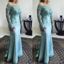 Elegant Off the Shoulder Evening Dresses Luxury Beaded Lace Applique Mermaid Custom Made Long Sleeves Prom Party Gowns Sweep Train