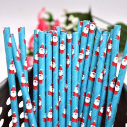 196*6mm Santa Claus Disposable Straws Drinking Paper Straws For Bar Birthday Wedding Decoration Christmas Party Straw Gift