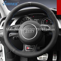 For Audi A4l 2016 High Quality Hand-stitched Anti-Slip Black Leather Blue Thread DIY Steering Wheel Cover