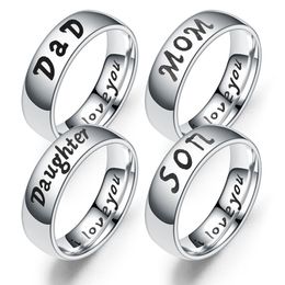 Stainless Steel family member Ring band letter MOM SON DAUGHTER Rings gift for Women Men hip hop jewelry drop ship