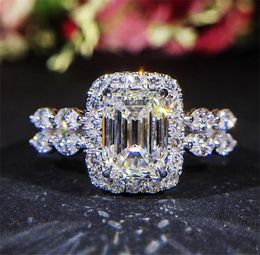 New Square Zircon Princess Rings Geometric Shape Inlay Zircon Wedding Rings for Women Banquet Party Jewelry Bague Femme