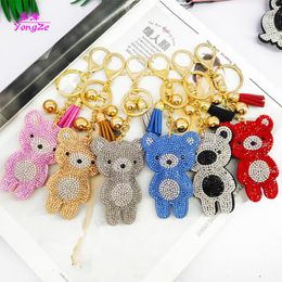 6pcs/lot Cute Key Chains Cartoon Bears Rhinestone Keychains Bags Wallet Pendants Decoration Jewelry Ornaments Phone Accessories