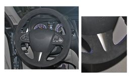 Hand-stitched DIY Black Suede Leather Car Steering Wheel Cover for Infiniti Q50 QX50 Accessories236M