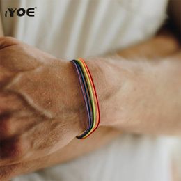 IYOE Rainbow Gay Pride Woven Braided Rope String Friendship Bracelet For Women Men Wristlet Chain Bracelets Boho Jewellery