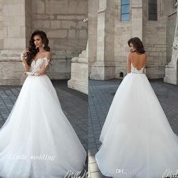 2019 Modest New Lace Appliques Wedding Dress Arabic A-line Long Illusion Sleeve Backless Bridal Gown Plus Size Custom Made Vestidos De noiva