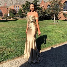 Champagne Jersey Formal Evening Dresses Sweetheart Off the Shoulder Mermaid Evening Gowns Long Ruched Party Wear