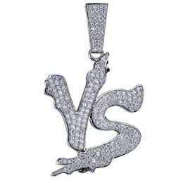 Hip Hop VS Letter Pendant Necklace Gold Silver Colour Plated Micro Pave Cubic Zircon Stones Charm Jewellery For Men's Gift