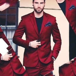 Fall Burgundy Men Suits For Wedding 2 Piece Groom Wear Tuxedos Prom Party Blazer Suit(Jacket+Pants)