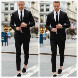 Summer Handsome Black Men Tuxedos Groom Wedding Suit Slim Fit One Button Formal Work Prom Office Business Blazer(Jacket+Pants)