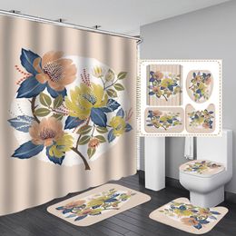 Flower shower bath curtain sunflower Anti-mildew waterproof polyester floor pad set digital printing home and hotel bathroom decor