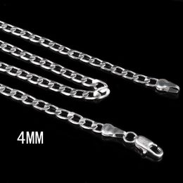 Fashion 4MM Sideways 925 sterling silver chains Choker necklaces For women Men Luxury Jewelry Size 16 18 20 22 24 inches