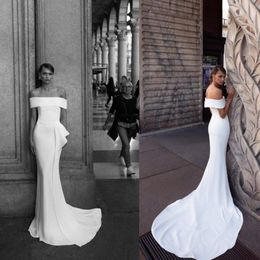 2020 Julie Vino Elegant Wedding Dresses Off Shoulder Sleeveless Satin Mermaid Wedding Dresses Sweep Train Bridal Gowns