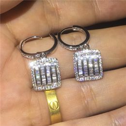 Vecalon Classic Dangle earring Diamond 925 Sterling silver Party wedding Drop Earrings for women Bridal Jewelry Gift