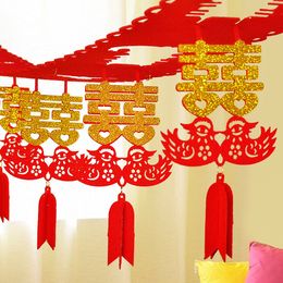 3m Double Happiness Garland Non Woven Fabrics For Happy Wedding Decorations Classic Wedding Room Hanging Pendants