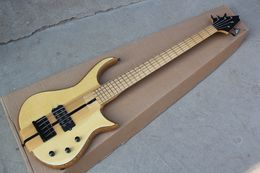 Factory Custom 5 Strings Natural Wood Color Electric Bass Guitar with Ash Body and Maple Neck,Black Hardware,Offer Customized